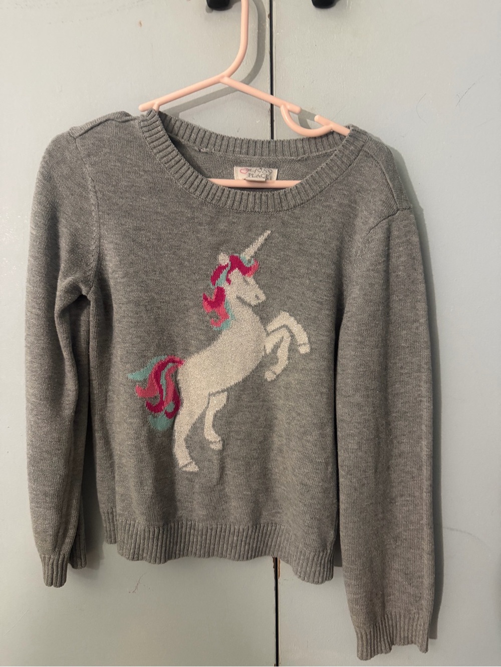 The Children’s Place Girls Unicorn Sweater Gray Pink Size 5/6